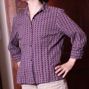 Vintage Purple Geometric Motif Button Down 3/4 Sleeve Size Medium